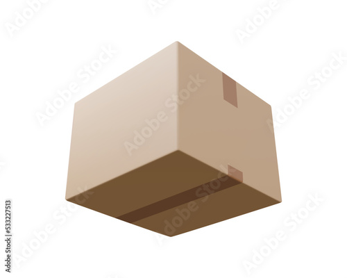 Cardboard or carton realistic delivery boxes with scotch tape and labels.