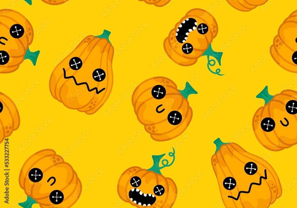 Naklejka premium Halloween seamless pumpkins pattern for fabrics and wrapping paper and clothes print