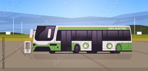 electric bus charging parking at the charger station with a plug in cable electrified transportation e-motion EV management