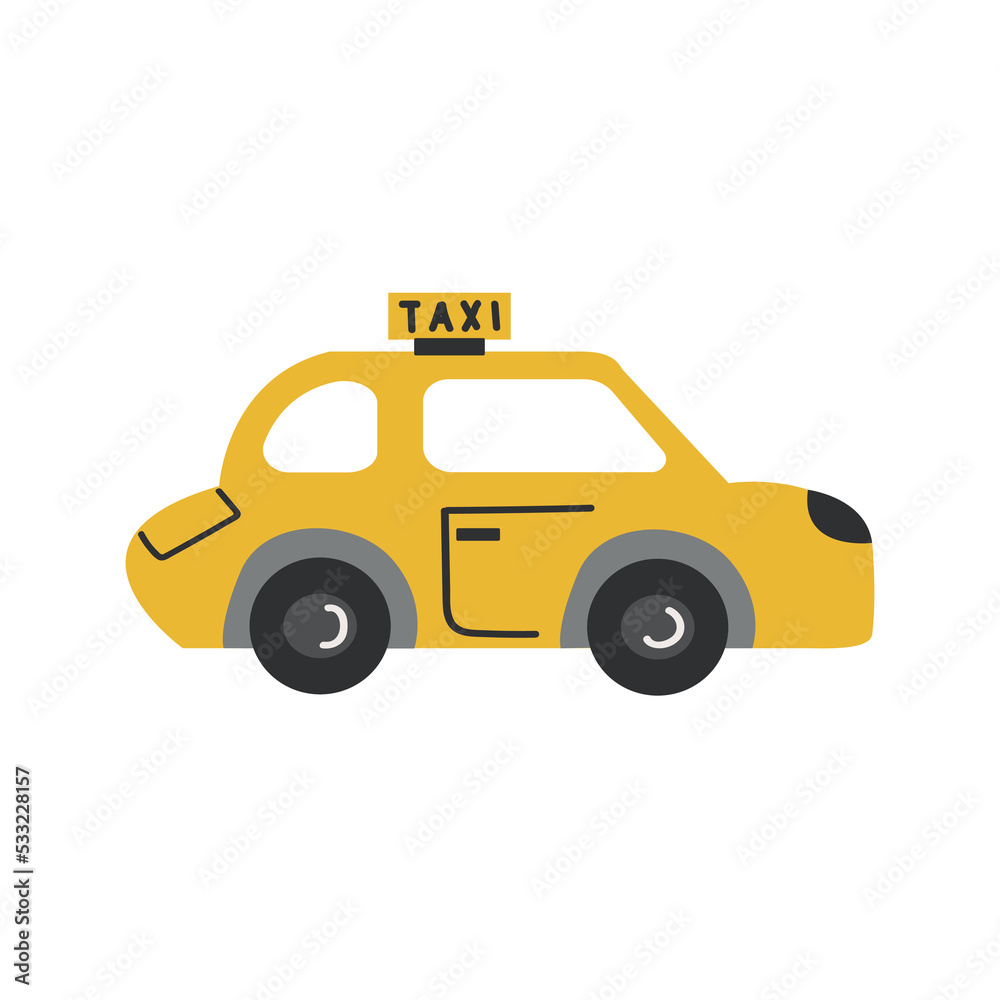 Vector graphic yellow, retro Taxi on White Background.