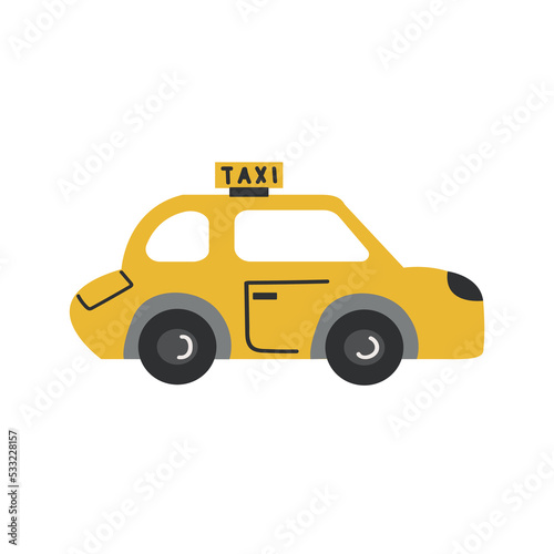 Vector graphic yellow, retro Taxi on White Background.
