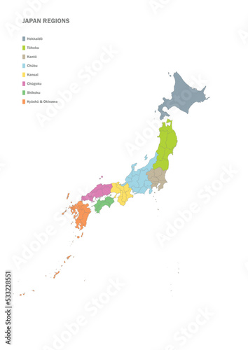 Vector map of administrative regions in Japan