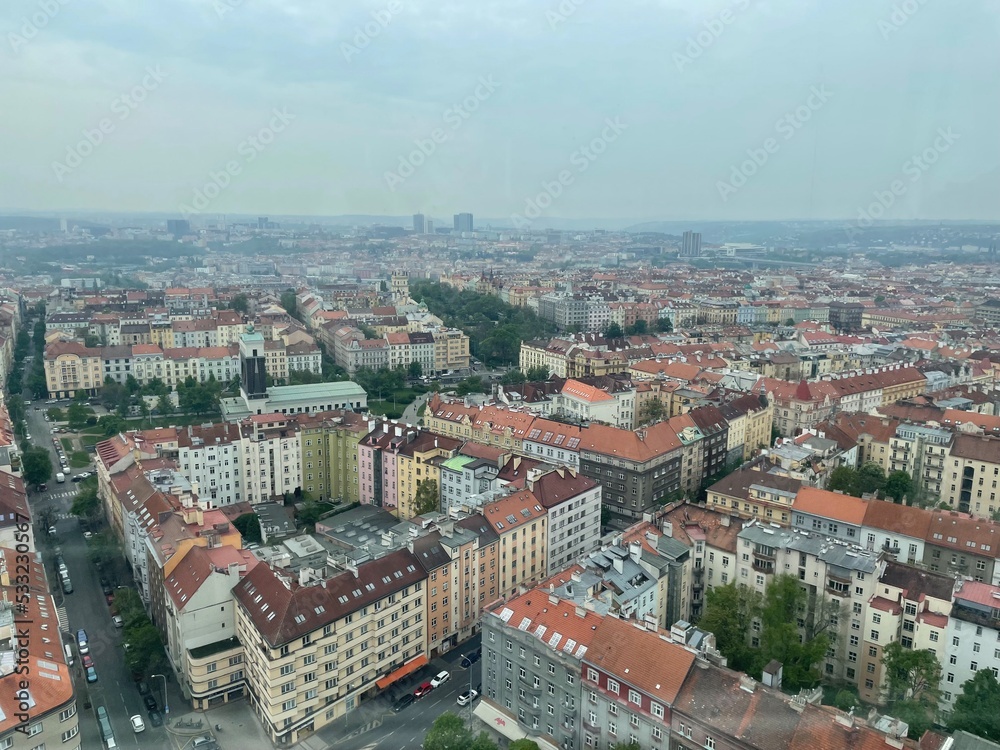 Fototapeta premium view of the city of prague from the height of the flight
