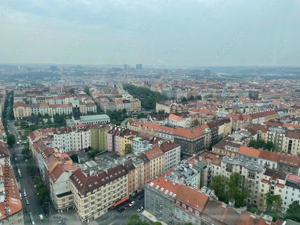 view of the city of prague from the height of the flight