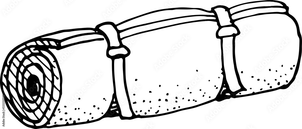 Hand drawn mat camping tool. Equipment for hiking and active leisure. Outline doodle illustration Hand drawn mat camping tool. Equipment for hiking and active leisure. Outline doodle illustration