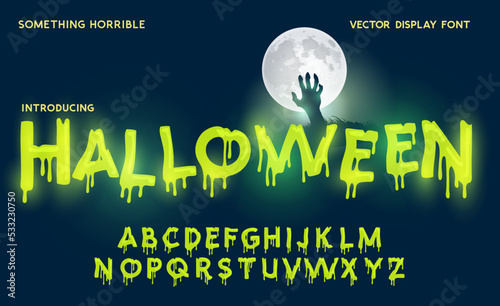 Spooky glowing green halloween themed decorated alphabet letters.