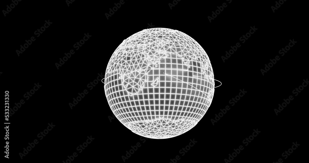 World sphere with lines depicting trajectories