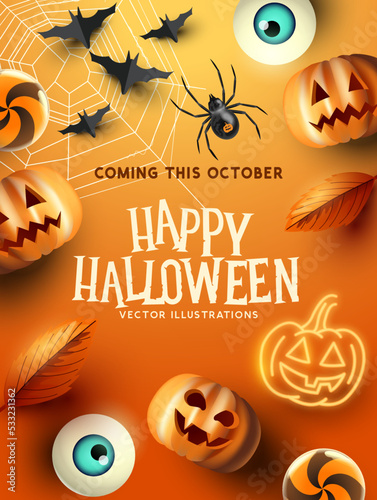 A halloween themed party event layout background with room for text. Vector illustration