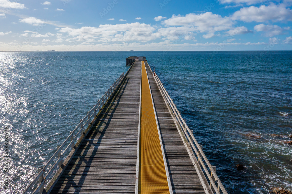 Drone aerial photograph of the Naracoopa Jetty on King Island