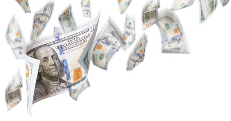 Transparent PNG Set of Falling or Floating $100 Bills.