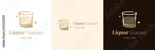 Liquor glass store logo design set, beverage drinks glasses store symbol, alcoholic bar glass emblem concept, vodka, rum equipment editable commercial logotype, e-commerce shop branding, isolated