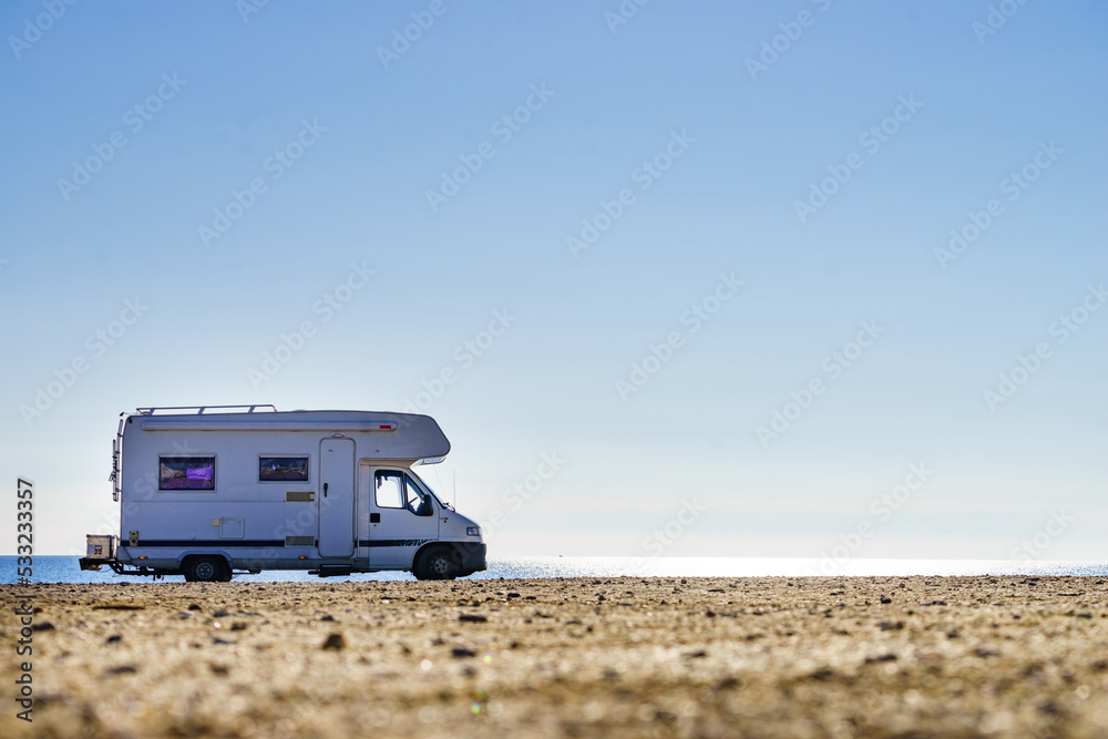 Rv caravan camping on empty beach Rv caravan camping on empty beach