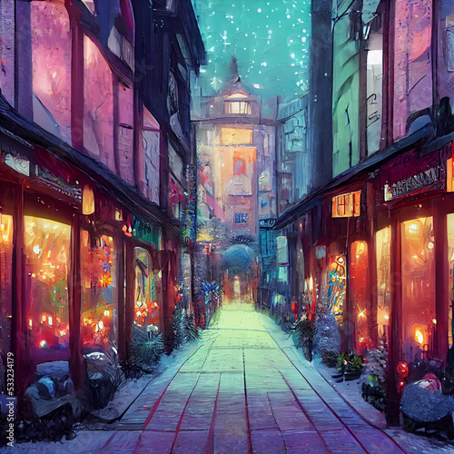 Colorful illustration of street in christmas. High quality illustration © NeuroSky
