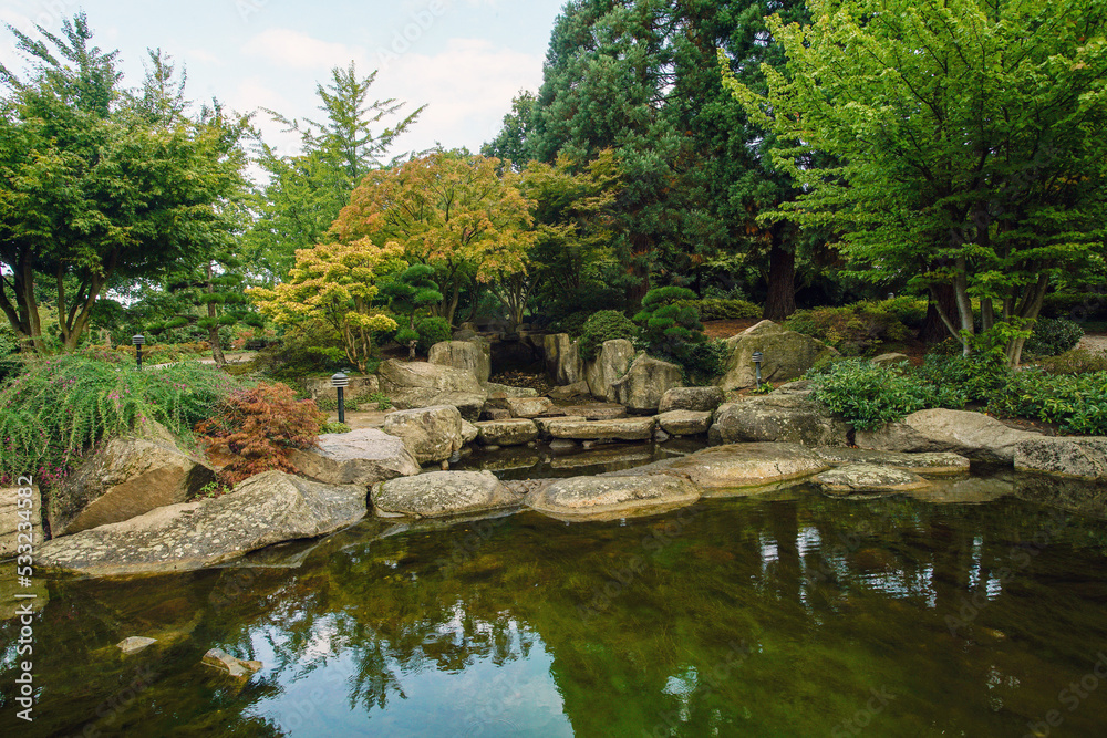 Japanese garden in Hamburg - japanese maples and big stones Japanese garden in Hamburg - japanese maples and big stones