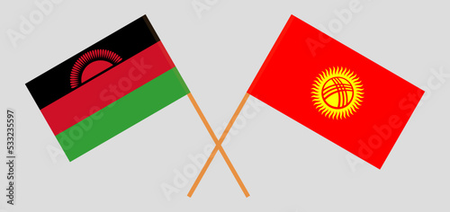 Crossed flags of Malawi and Kyrgyzstan. Official colors. Correct proportion