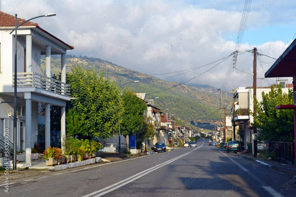 Driving through Kainourgio village in Agrinio.