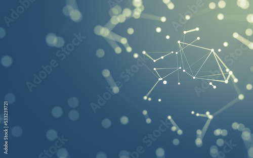 Abstract background. Molecules technology with polygonal shapes, connecting dots and lines. Connection structure. Big data visualization.