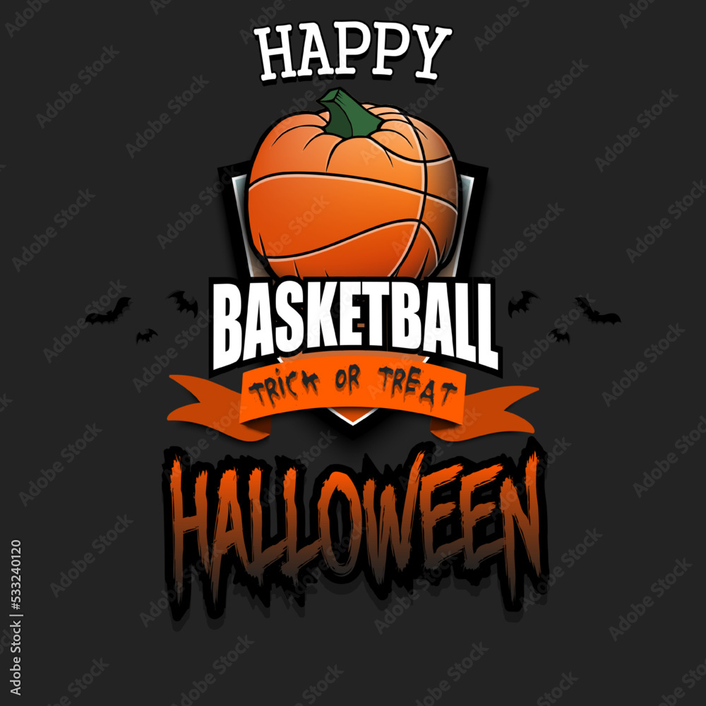 Fototapeta premium Happy Halloween. Basketball ball as pumpkin