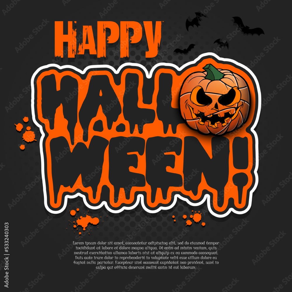 Logo Happy Halloween. Basketball ball as pumpkin