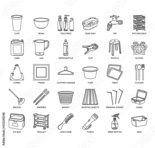 Set of Plastic Products thin line icons for any web and app project.