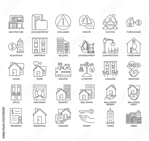 Set of Real Estate thin line icons for any web and app project.