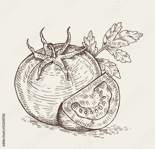 Wallpaper Mural Tomato vegetable with leaves isolated on white background  Torontodigital.ca