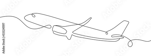 Plane continuous line vector illustration. One line simple plane illustration. Modern design.