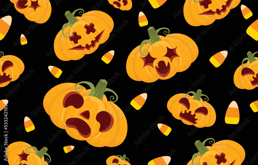 Seamless pattern background of pumpkin and devil face spooky on  Halloween night.Festival in autumn Ideas ,vector illustration, for wallpaper,fabric,wrapping paper