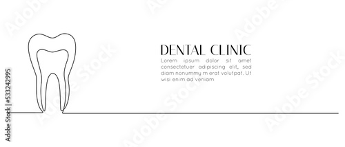 One continuous line drawing of human tooth. Oral hygiene and health concept for stomatology care and dental clinic logo in simple linear style. Editable stroke. Doodle vector illustration
