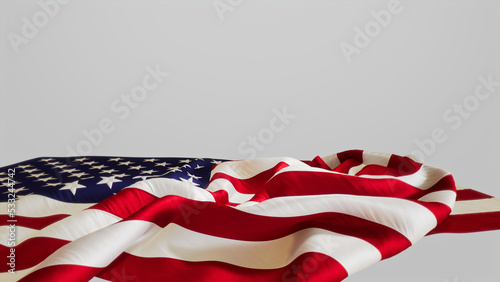 United States Flag Banner for Veterans Day Isolated on White. Authentic Holiday Background with Copy-Space. photo