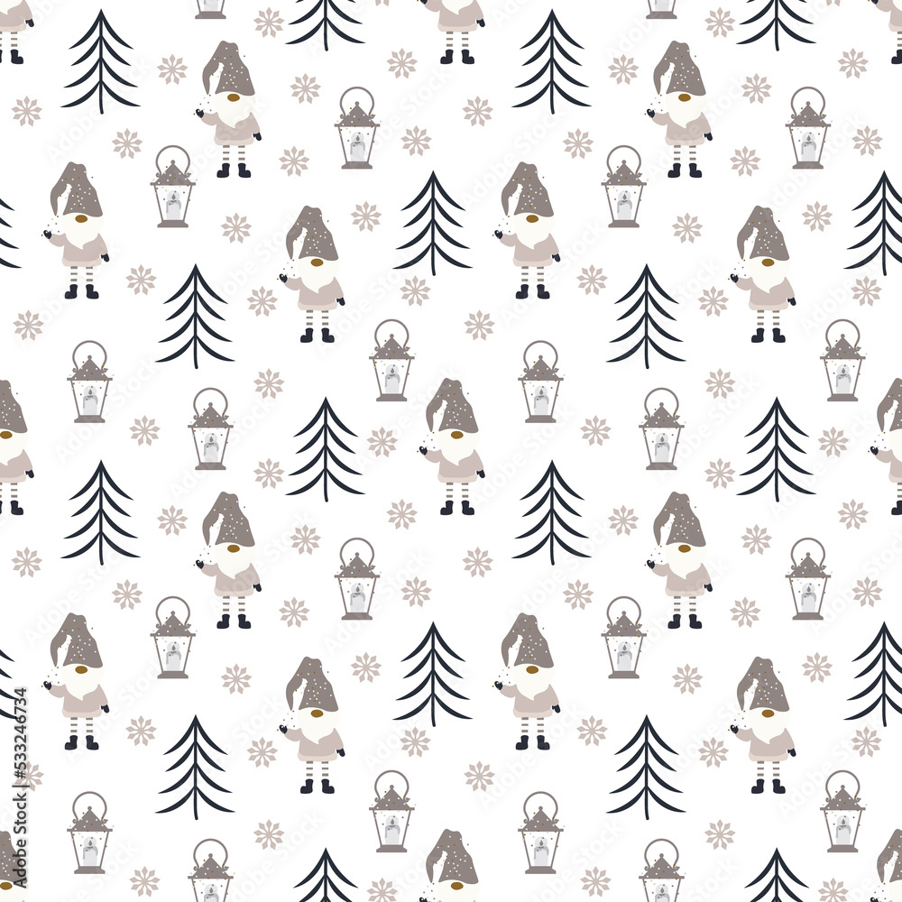 NOLIDAY GNOMES seamless pattern illustrations