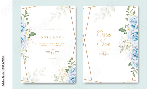 Navy Blue Floral Wedding Invitation Card  