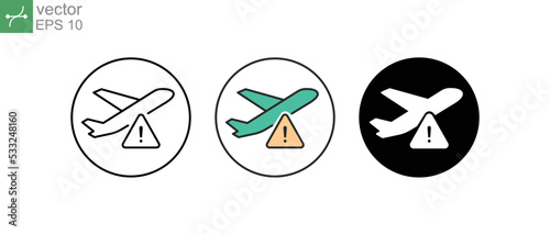 Travel ban. Flying prohibition zone. Plane is forbidden for transportation and travelling. Avoid unnecessary travel. Avoid Travel Issues icon. Vector illustration. Design on white background. EPS 10.