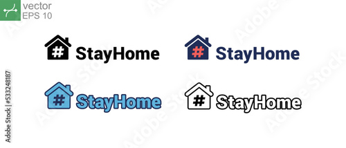 I stay at home. Coronavirus outbreak precaution. Warning advice in pandemic quarantine. Stay at home slogan with house and hastag inside icon. Vector illustration. Design on white background. EPS10.
