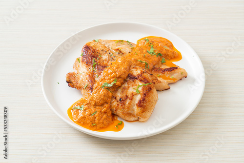 grilled chicken steak with red curry sauce