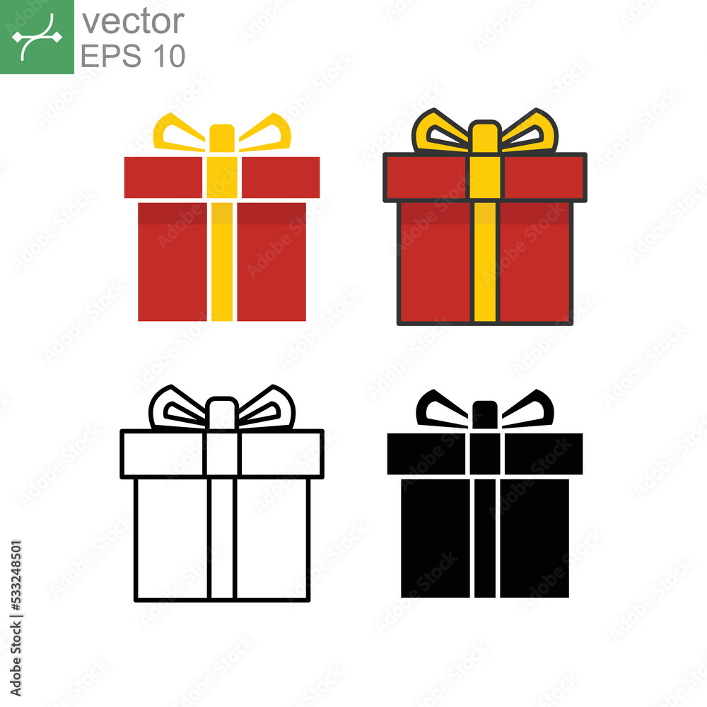 Gift box package concept for birthday, wedding, graduation, anniversary presents and other special celebration party. Gift box with ribbon icon. Vector illustration. Design on white background. EPS 10 Gift box package concept for birthday, wedding, graduation, anniversary presents and other special celebration party. Gift box with ribbon icon. Vector illustration. Design on white background. EPS 10