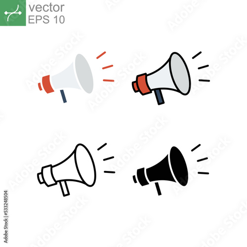 Bullhorn with sound illustration for marketing promotion. Megaphone for announcement, communication and shouting public. Broadcast megaphone icon. vector illustration.Design on white background.EPS10