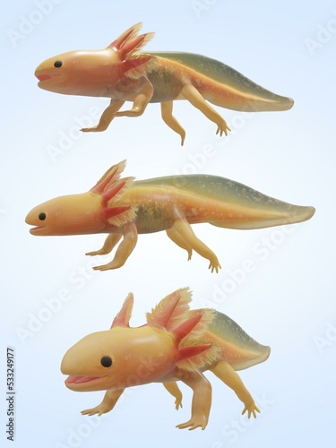 Speckled Axolotl full body shot with tail visible, Cute axolotl exotic aquarium pet