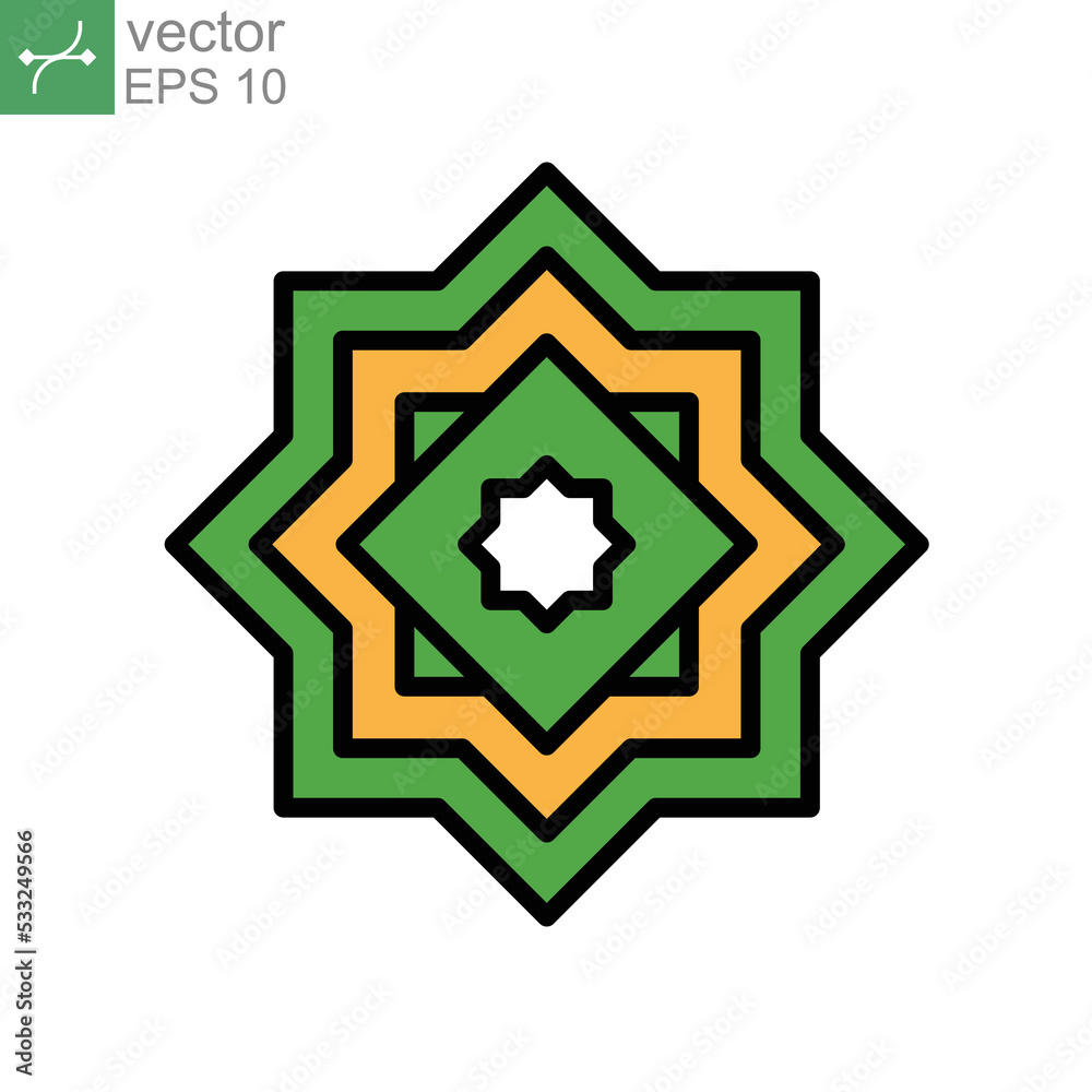 Two overlapping square fo arabic calligraphy. Spiritual tradition. Quran, Emblems and flag. Rub el hizb, eight pointed star, arab culture icon. Vector illustration. Design on white backgound. EPS 10 Two overlapping square fo arabic calligraphy. Spiritual tradition. Quran, Emblems and flag. Rub el hizb, eight pointed star, arab culture icon. Vector illustration. Design on white backgound. EPS 10