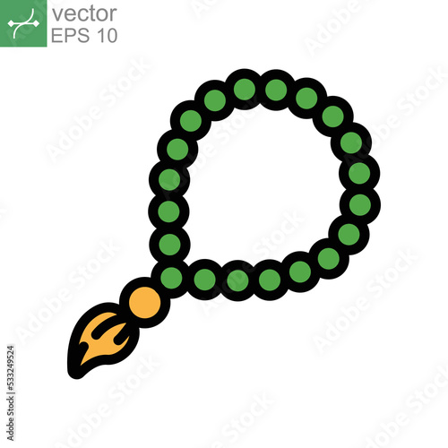 Tasbeeh, muslim Tasbih for glorify, zikir and dua, islamic rosary beads. Prayer ropes, ramadan equipment. prayer beads, tasbih, ramadan icon. Vector illustration. Design on white background. EPS 10