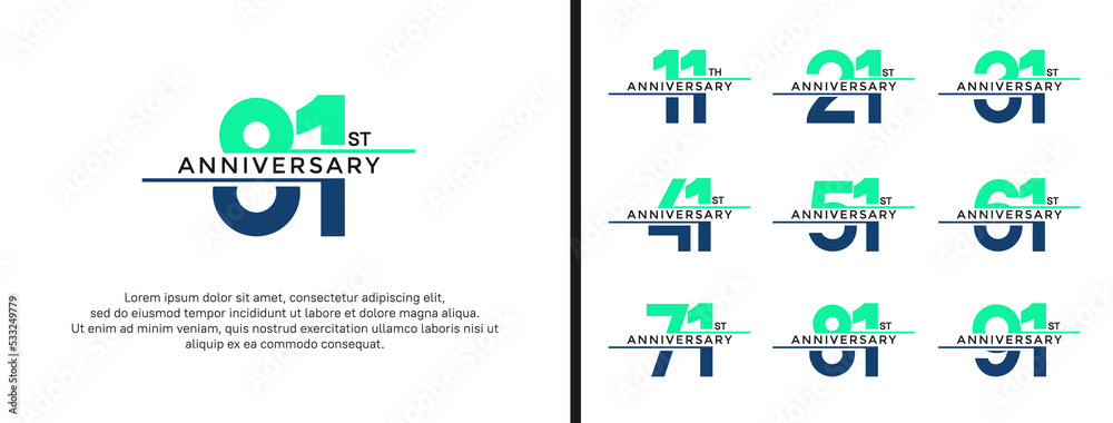 set of anniversary logo green color on white background for celebration moment