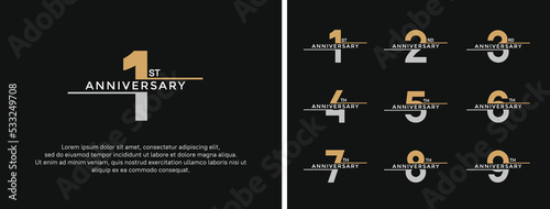set of anniversary logo golden and silver color on black background for celebration moment