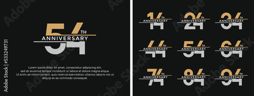 set of anniversary logo golden and silver color on black background for celebration moment