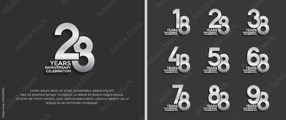 set of anniversary logo silver color on gray background for celebration moment