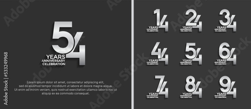 set of anniversary logo silver color on gray background for celebration moment