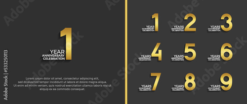 set of anniversary logo golden color on black background for celebration moment