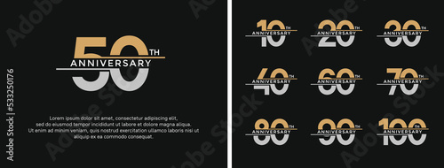 set of anniversary logo golden and silver color on black background for celebration moment