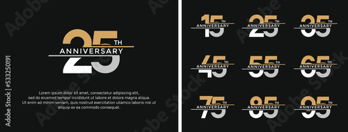 set of anniversary logo golden and silver color on black background for celebration moment