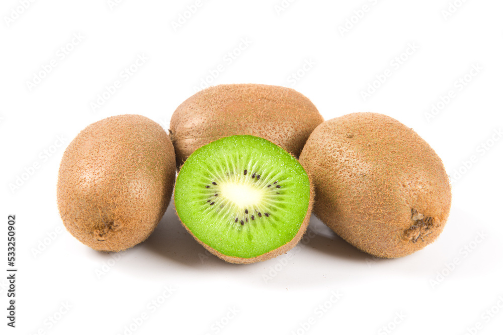 ripe kiwi fruits with slice isolated on white background ripe kiwi fruits with slice isolated on white background
