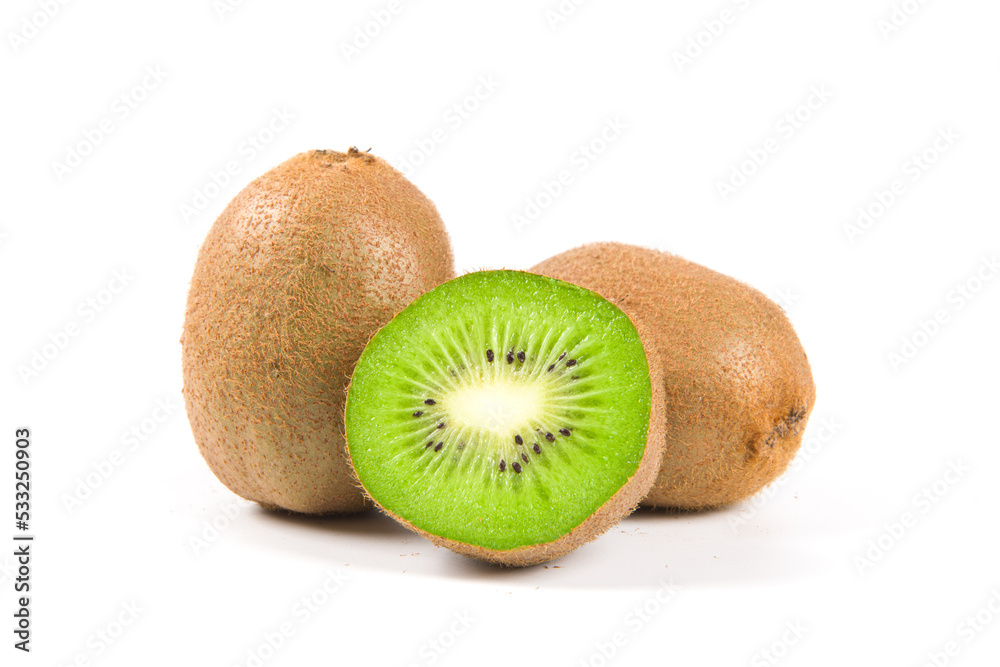 ripe kiwi fruits with slice isolated on white background ripe kiwi fruits with slice isolated on white background